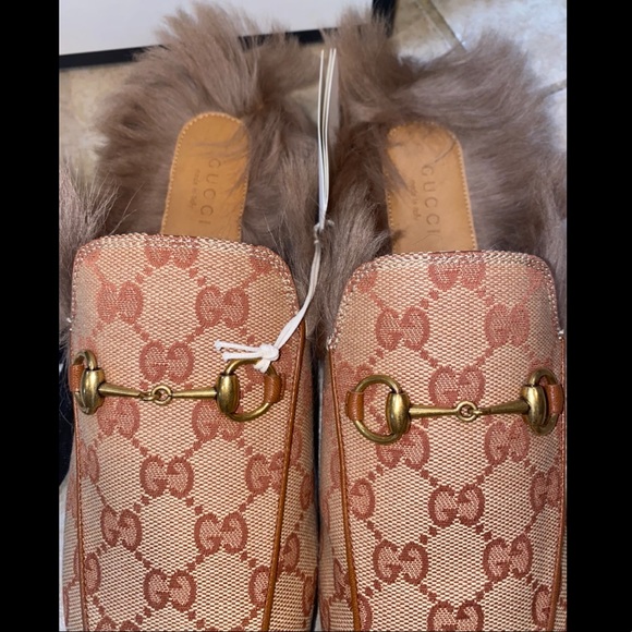 Authentic Gucci Monogram Princetown Fur Loafers Size 9.5 - Picture 6 of 15